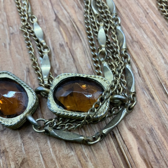 Sarah Coventry Vintage Multi Chain Gold Tone Amber Topez Glass Stone Necklace - Picture 3 of 6